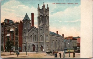Postal vintage de los años 1910 de Cleveland, Ohio "Iglesia de piedra antigua" vista a la calle sin usar - Imagen 1 de 2