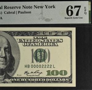2006 $100 Federal Reserve Note PMG 67EPQ superb Gem Double Quad Serial Number - Picture 1 of 3