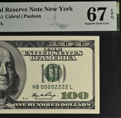 2006 $100 Federal Reserve Note PMG 67EPQ superb Gem Double Quad Serial Number - Image 1 of 3