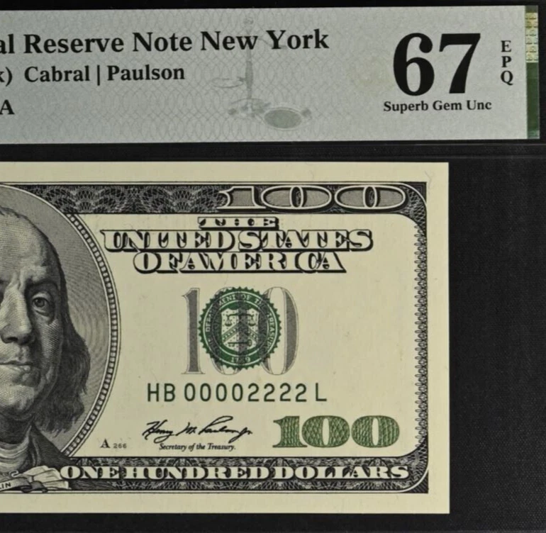 2006 $100 Federal Reserve Note PMG 67EPQ superb Gem Double Quad Serial Number - Image 1 of 3