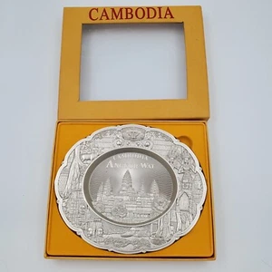 Cambodia Angkor Wat Temple Silver Color Metal Tray Dish Plate Travel Souvenir - Picture 1 of 3