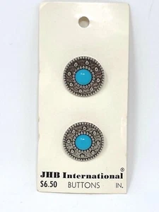 2 Botones de Costura Redondos De Colección 3/4" Alemania Plata Turquesa JHB International - Imagen 1 de 5