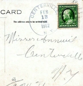 Centerville New York Small Town Postmark 1912 Cover Postcard OJ - Picture 1 of 3