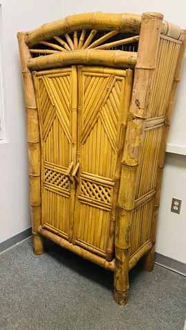RARE Mid Century Style Real Split Rattan Bamboo Shabby  Armoire Wardrobe Closet Cover