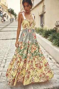 FREE PEOPLE 'Bluebell' Maxi Dress Floral Mixed Print Romantic Size M tie top - Picture 1 of 14