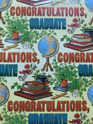 Vintage Graduation Gift Wrapping Paper Celebration 1980 Congrats 80s Student Fun - Image 1 of 4