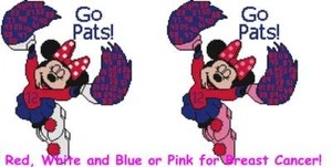CROSS STITCH+ CRAFT PATTERN Minnie Mouse Cheerleader NE Patriots Football NFL - Picture 1 of 1