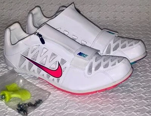 NIKE Zoom LJ 4 Long Jump White Jade Crimson Track Spikes Shoes Mens Sz 10.5 13 - Picture 1 of 11