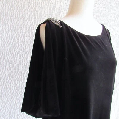 Vestido de Terciopelo Negro Sólido 12 Correas de Estrás Elegante Sexy Adrianna Papell Incluso Foto 1 de 4