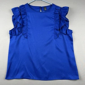 Shein Women's Top Size L Blue Sleeveless Ruffle - Picture 1 of 9