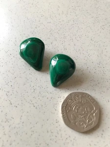 Vintage teardrop malachite clip on earrings - Picture 1 of 3
