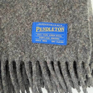 Pendleton reine Schurwolle braun Vintage Überwurf Stadion mit Fransen Oregon - Bild 1 von 8