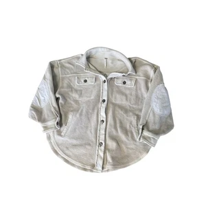 FREE PEOPLE XS Oversized Stone Rugby Button Fleece Shacket Elbow Patches Pockets - Bild 1 von 8