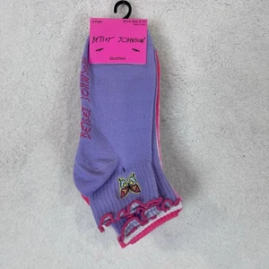 Betsey Johnson Womens Quarter Crew Socks 6 Pair Pink Purple White Gray Size 5-10 - Picture 1 of 6