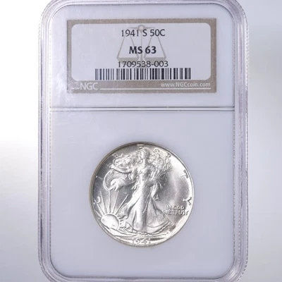 1941-S Walking Liberty 50C certificação NGC MS63 - Imagem 1 de 2