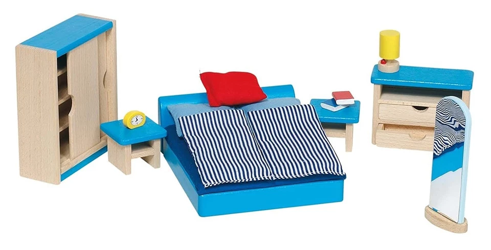 Goki 51906 - Puppenhausmöbel Schlafzimmer 14-teilig