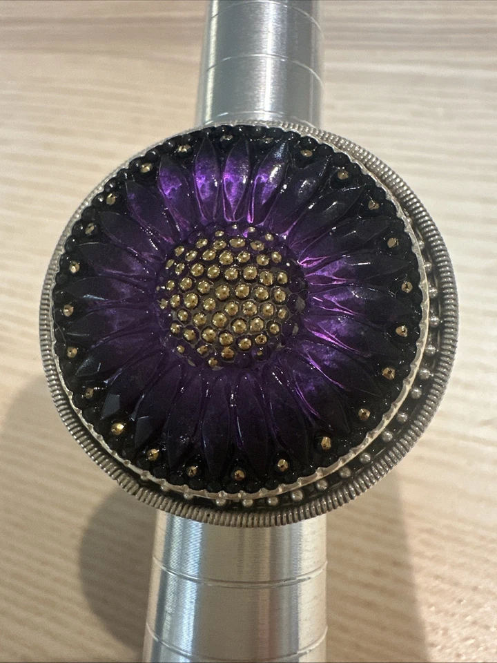 纯银火星和情人节紫色压玻璃向日葵戒指 - 6.5 — 第 1/4 张图片