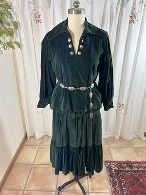 Conjunto Top Falda Escoba Navajo XL Verde Pana Nativo Americano Búfalo Níquel De Colección Foto 1 de 4