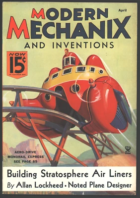 Vintage Modern Mechanix Magazine April 1935  Aero-Drive Monorail Express - Image 1 of 2