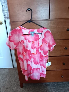 Caribbean Joe Shirt Womens S Pink Tie Dye Pink Short Sleeve Pullover Top NWT - Picture 1 of 6