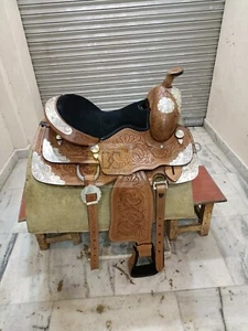 western Leather Show saddle with silver corner and conchos all size - Picture 1 of 6