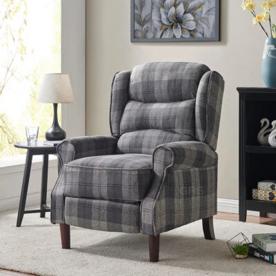 Recliner Armchair Tartan Chair Wing Back Sofa Lounge Chair Adjustable Footrest