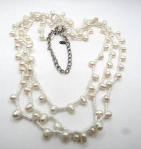 Multi Strand EsMor Faux Pearl triple strand Statement Necklace 21 inches - Picture 1 of 5