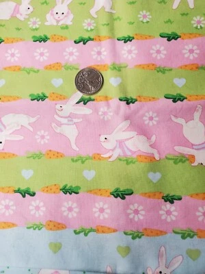 1/2 Yd Bunny Parade Miller Fabric Sewing Quilt Easter Rabbits Daisy Carrots - Image 1 of 4