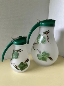Glass Gay Fad Studios Frosted Glass Waffle & Syrup Pitcher 1950's Dripcut -2 - Picture 1 of 13