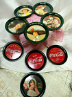 11 + 3  Coca Cola Metal Coasters Ohio Art 1983 Vintage Pretty Ladies Green Rims