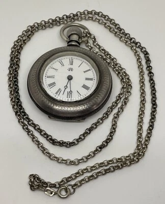 RELOJ BOLSILLO WALTHAM CON CADENA 6s 7 Joyas Moneda 1891 Plata Corre Foto 1 de 4