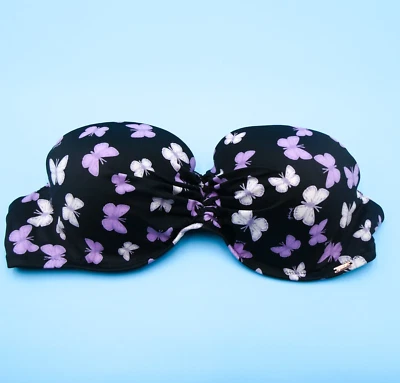 Victorias Secret Medium Black Butterfly Bandeau Padded Bikini Top Strapless New - Imagem 1 de 4