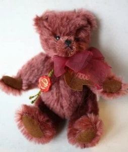 Hermann Teddy Bear Cranberry Burgundy Mohair Miniature Shaved Nose 375 1000 --- - Picture 1 of 1