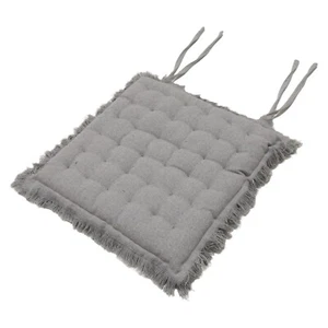 Seat Pad Cushion Plain Grey Fringe Square Large 41x41cm Cotton Chair Bench - Picture 1 of 3
