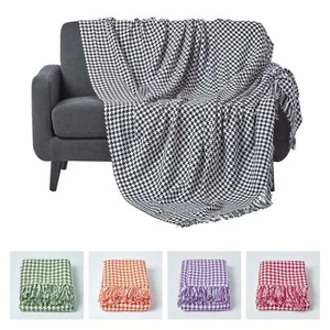 Houndstooth Cotton Check Extra Large Sofa Bed Throws Blanket Dogtooth Bedspreads - Picture 1 of 25