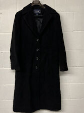 new Lands End Wool Line Long Trench Coat Black Jacket 6 Petite single row Button