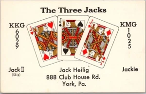 1966 YORK, Pennsylvania Postcard QSL Radio Card "The Three Jacks" Playing Cards - Picture 1 of 2