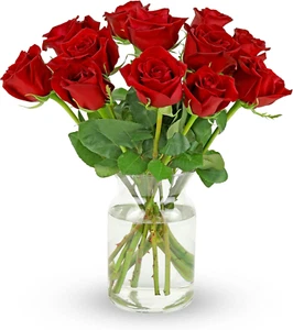 Benchmark Bouquets - 12 Stem Premium Red Roses (Glass Vase Included) - Fresh Flo - Picture 1 of 12