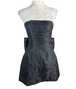 Pretty Little Thing Black Aline Mini Dress Big Bow Back Detail Women’s UK Size 8 - Picture 1 of 8