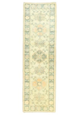 Corredor de lana turco Oushak anudado a mano - espuma de mar melocotón - alfombra de 2'8" x 8'4" pies Foto 1 de 4