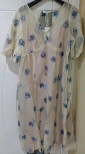 M&S Sheer Printed V-Neck Midi Tea Dress SIZE 14 REGULAR RRP£59 IVORY / PINK MIX - Picture 1 of 12