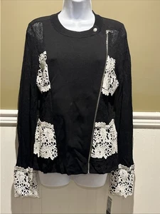 Pull femme INC International Concepts noir côtelé crochet dentelle fermeture éclair M neuf avec étiquette - Photo 1 sur 13