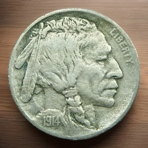 Moneda de cinco centavos tipo Estados Unidos extra fina Denver 1914 D Buffalo Indian Head níquel 5c XF - Imagen 1 de 2