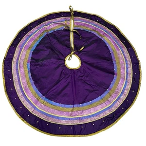 Falda Pier 1 Árbol de Navidad Colorida Hecha a Mano Bordada India Púrpura Boho - Imagen 1 de 6