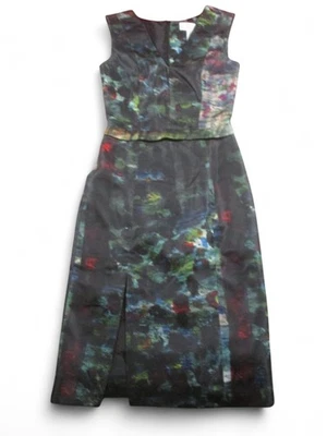 Erdem Dress Womens 4 Black Multicolor Abstract Print Sleeveless V Neck Midi - Image 1 of 4