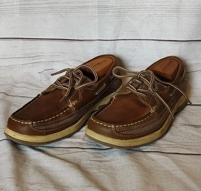 Thom McAn Mens brown Tan leather CLIPPER casual shoes, Boat Shoes Size 8.5M - Image 1 of 4