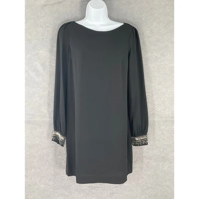 Vestido recto Rachel Rachel Roy negro manga larga adornado puño talla M fiesta Foto 1 de 4