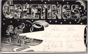 Alte Großbrief Postkarte "GRÜSSE AUS--(handgeschriebener Zettel)" 1906 gestempelt - Bild 1 von 2