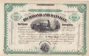 Richmond & Danville Railroad Co unissued capital stock certificate -100 shares - Bild 1 von 1