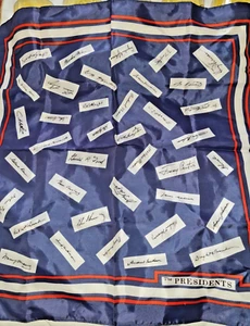 Silky SCARF THE PRESIDENTS SIGNATURES RED WHITE BLUE 39 AUTOGRAPHS VINTAGE - Picture 1 of 10